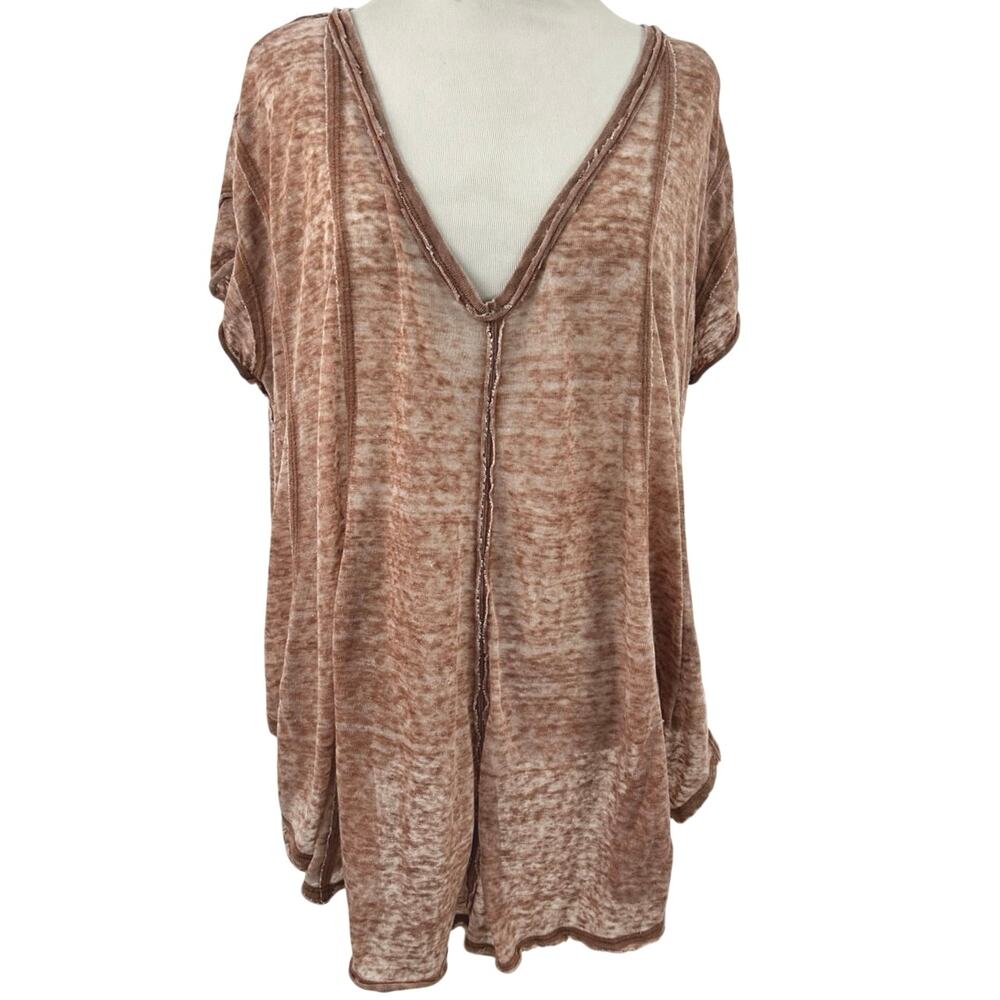 We The Free Brown Burnout Tunic Top Small Boho Oversized Raw Hem V Neck Tee